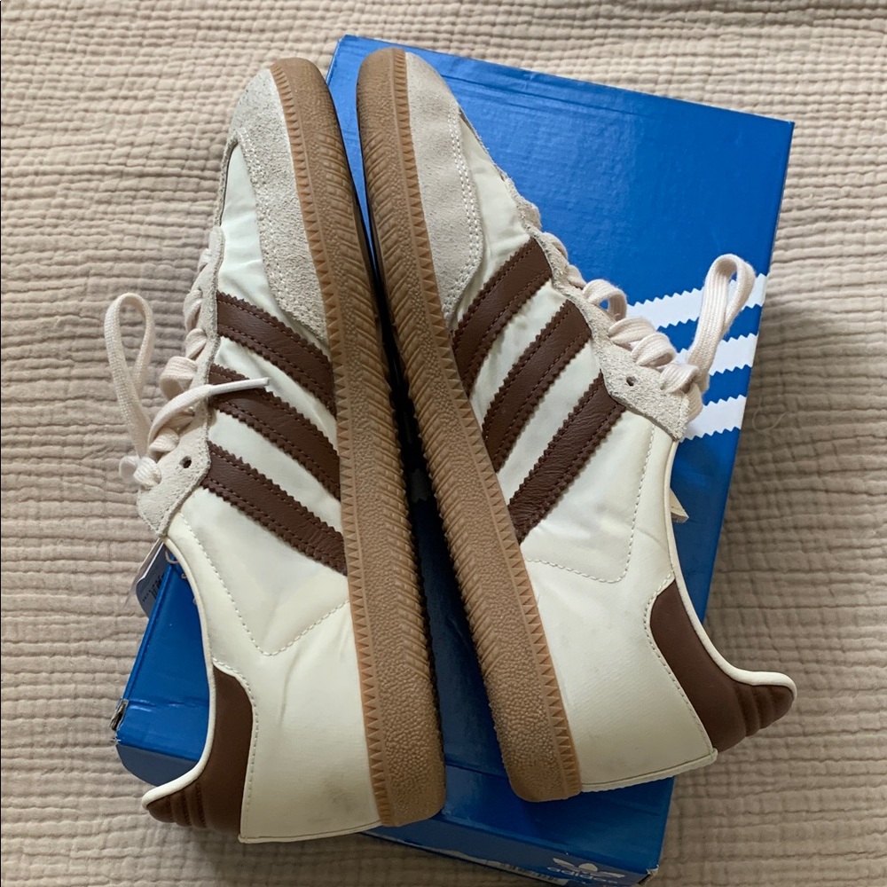 adidas Samba OG Cream and Brown Retro Sneakers - Picture 4 of 12